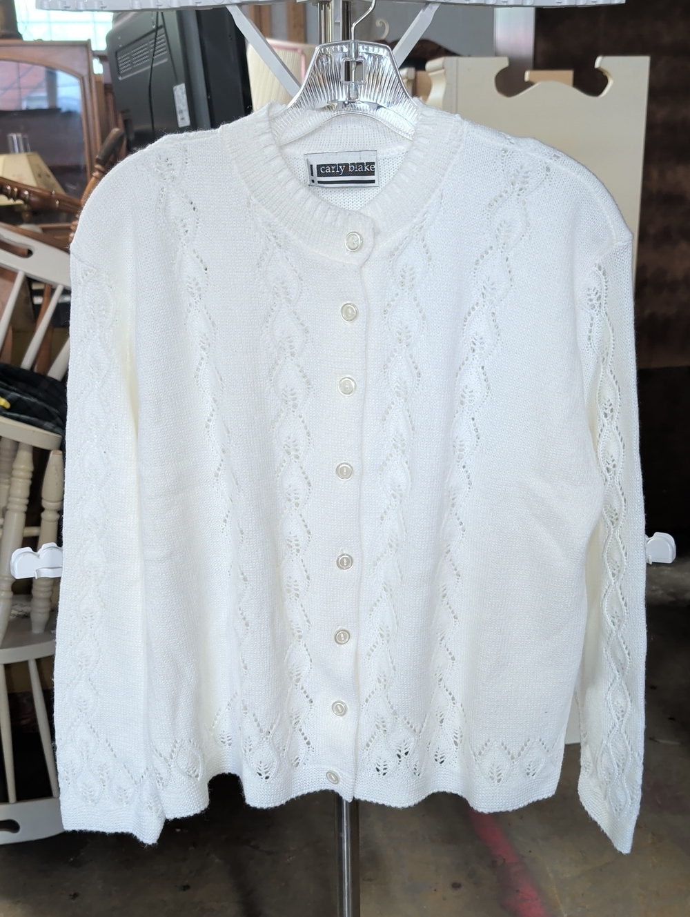 Vintage Carly Blake White Knit Button Front Sweater